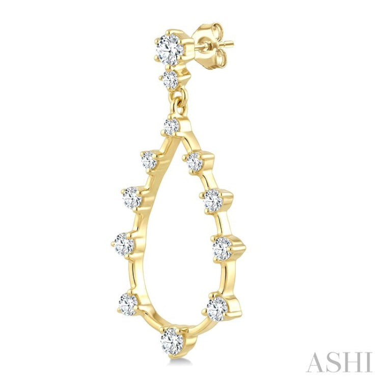1/2 Ctw Tear Drop Round Cut Diamond Earring in 14K Yellow Gold