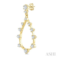1/2 Ctw Tear Drop Round Cut Diamond Earring in 14K Yellow Gold