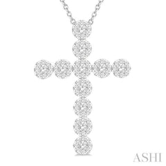 1 Ctw Lovebright Round Cut Diamond Cross Pendant in 14K White Gold with chain