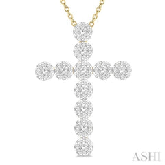 1 Ctw Lovebright Round Cut Diamond Cross Pendant in 14K Yellow and White Gold with Chain