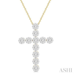 3/4 Ctw Lovebright Round Cut Diamond Cross Pendant in 14K Yellow and White Gold with Chain