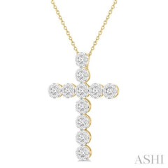 3/4 Ctw Lovebright Round Cut Diamond Cross Pendant in 14K Yellow and White Gold with Chain