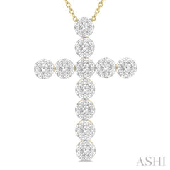 3/4 Ctw Lovebright Round Cut Diamond Cross Pendant in 14K Yellow and White Gold with Chain