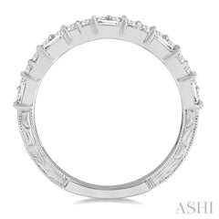 5/8 ctw Paneled Baguette and Round Cut Diamond Wedding Band in 14K White Gold