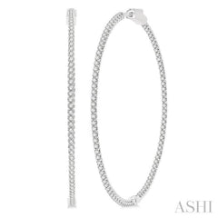 2 Ctw Inside-Out Round Cut Diamond 2-Inch Hoop Earrings in 14K White Gold