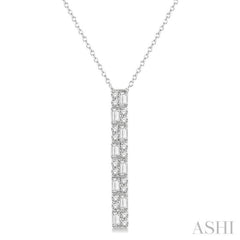 1/2 ctw Basket Weave Baguette and Round Cut Diamond Pendant With Chain in 14K White Gold