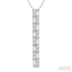 1/2 ctw Basket Weave Baguette and Round Cut Diamond Pendant With Chain in 14K White Gold