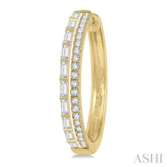 1 Ctw Baguette and Round Cut Diamond Fashion Hoop Earring in 14K Yellow Gold