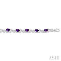 1/10 Ctw Round Cut Diamond & 7x5 MM Oval Cut Amethyst Semi Precious Infinity Bracelet in Sterling Silver