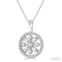 1/3 Ctw Circle Baguette and Round Cut Diamond Fashion Pendant With Chain in 14K White Gold