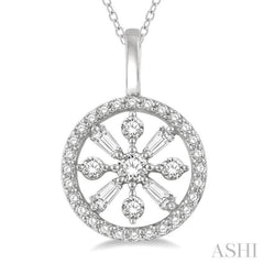 1/3 Ctw Circle Baguette and Round Cut Diamond Fashion Pendant With Chain in 14K White Gold