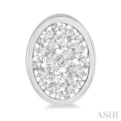 1/2 ctw Oval Shape Lovebright Round Cut Diamond Bezel Stud Earring in 14K White Gold