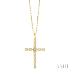 1/5 Ctw Baguette and Round Cut Diamond Cross Pendant With Chain in 10K Yellow Gold