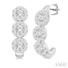 7/8 ctw Lovebright Round Cut Diamond Half Hoop Earring in 14K White Gold