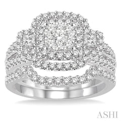 1 1/3 Ctw Diamond Lovebright Wedding Set with 1 Ctw Engagement Ring and 1/4 Ctw Wedding Band in 14K White Gold