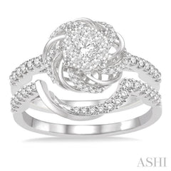 3/4 Ctw Round Cut Diamond Lovebright Wedding Set with 1/2 Ctw Engagement Ring and 1/5 Ctw Wedding Band in 14K White Gold