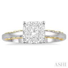 1/2 Ctw Round Diamond Lovebright Solitaire Style Engagement Ring in 14K White and Yellow Gold