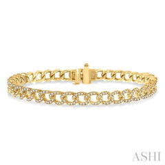 1 1/2 Ctw Round Cut Diamond Curb Bracelet in 14K Yellow Gold