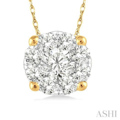 1/8 Ctw Lovebright Round Cut Diamond Pendant in 14K Yellow and White Gold with Chain