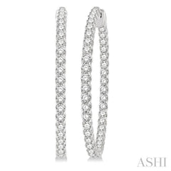 5 Ctw Inside-Out Round Cut Diamond 1 1/2 Inch Hoop Earrings in 14K White Gold