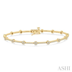 1 Ctw Cluster Round Cut Diamond Bar Link Bracelet in 10K Yellow Gold