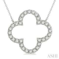 1 Ctw Clover Round Cut Diamond Necklace in 14K White Gold