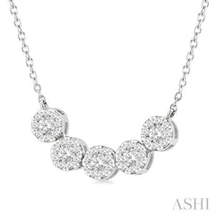 1/3 ctw 5-Stone Circular Mount Lovebright Round Cut Diamond Necklace in 14K White Gold