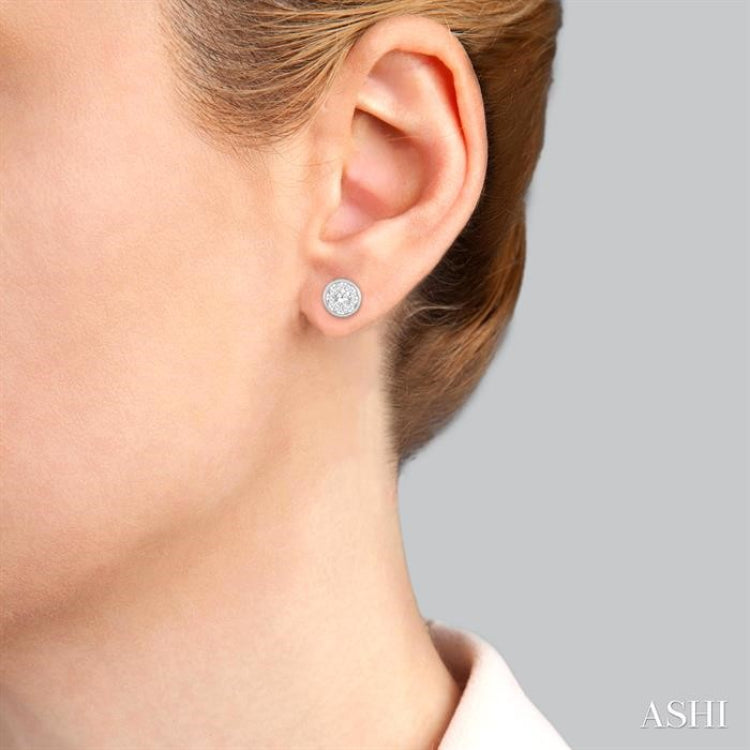 1/2 Ctw Medallion Lovebright Round Cut Diamond Bezel Stud Earring in 14K White Gold