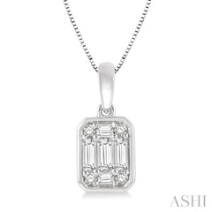 1/3 Ctw Octagonal Shape Baguette and Round Cut Diamond Pendant With Chain in 14K White Gold