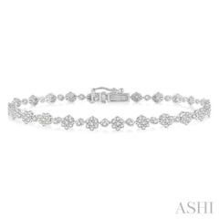 2 Ctw Floral Link Round Cut Diamond Bracelet in 14K White Gold