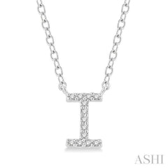 1/20 Ctw Initial 'I' Round Cut Diamond Pendant With Chain in 10K White Gold