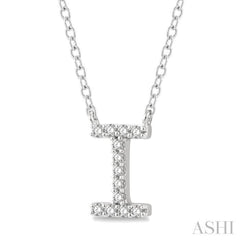 1/20 Ctw Initial 'I' Round Cut Diamond Pendant With Chain in 10K White Gold