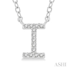 1/20 Ctw Initial 'I' Round Cut Diamond Pendant With Chain in 10K White Gold