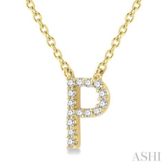 1/20 Ctw Initial 'P' Round Cut Diamond Pendant With Chain in 10K Yellow Gold