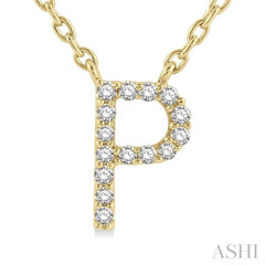 1/20 Ctw Initial 'P' Round Cut Diamond Pendant With Chain in 10K Yellow Gold