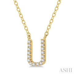 1/20 Ctw Initial 'U' Round Cut Diamond Pendant With Chain in 10K Yellow Gold