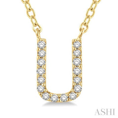 1/20 Ctw Initial 'U' Round Cut Diamond Pendant With Chain in 10K Yellow Gold