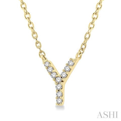 1/20 Ctw Initial 'Y' Round Cut Diamond Pendant With Chain in 10K Yellow Gold