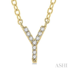 1/20 Ctw Initial 'Y' Round Cut Diamond Pendant With Chain in 10K Yellow Gold