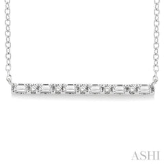 1/6 Ctw Baguette and Round Cut Diamond Petite Bar Necklace in 10K White Gold