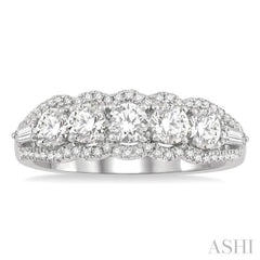 1 Ctw Baguette and Round Cut Diamond Fashion Ring in 14K White Gold