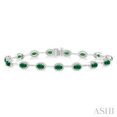 5/8 Ctw Round Cut Diamond & 5x3 MM Oval Cut Emerald Precious Bracelet in 14K White Gold