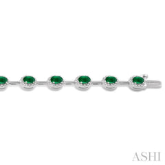 5/8 Ctw Round Cut Diamond & 5x3 MM Oval Cut Emerald Precious Bracelet in 14K White Gold