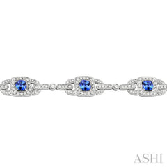 5x5mm Cushion Cut Tanzanite and 2 Ctw Round Cut Diamond Bracelet in 14K White Gold