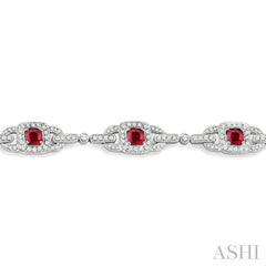 5x5mm Cushion Cut Ruby and 2 Ctw Round Cut Diamond Bracelet in 14K White Gold