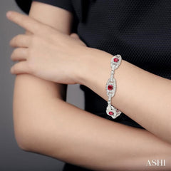 5x5mm Cushion Cut Ruby and 2 Ctw Round Cut Diamond Bracelet in 14K White Gold