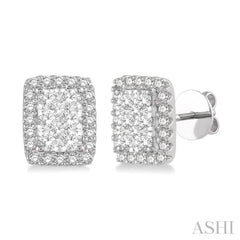 1/2 Ctw Emerald Shape Lovebright Round Cut Diamond Stud Earrings in 14K White Gold