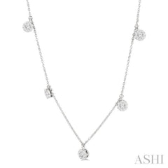 1/3 ctw Five Circular Mount Round Cut Diamond Station Necklace in 14K White Gold