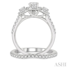 1 1/4 Ctw Diamond Wedding Set With 1 ct Triple Cushion Shape Past, Present & Future Engagement Ring and 1/4 ct Curved Wedding Band in 14K White Gold