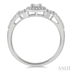 3/8 Ctw Interlocked Octagonal Halo Baguette and Round Cut Diamond Fusion Ring in 14K White Gold